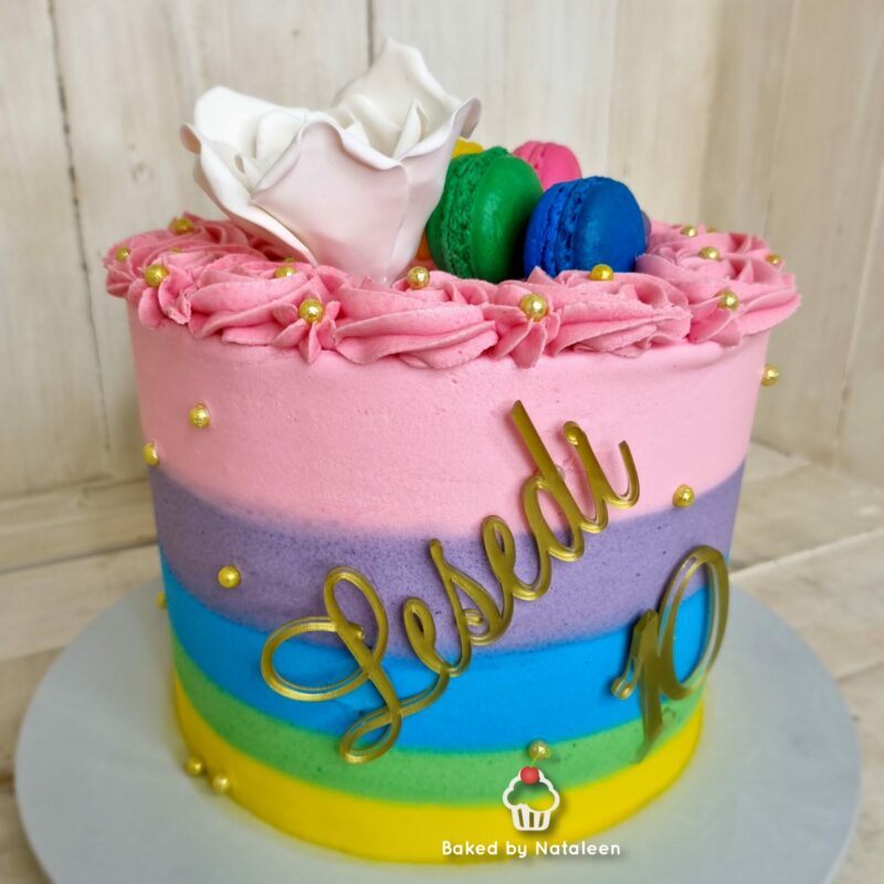 Rainbow Buttercream Birthday Cake - Image 4