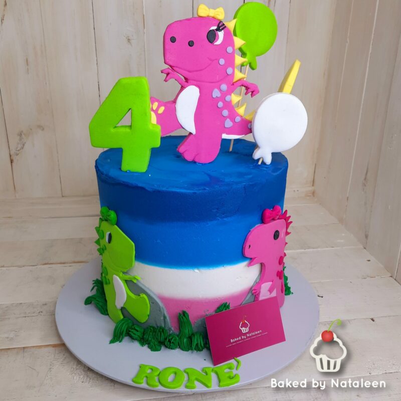 Dinosaur and Balloon Birthday Cake