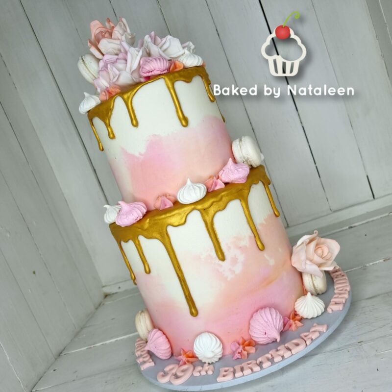 White & Blush Pink 2 Tier Drip Cake - Image 2