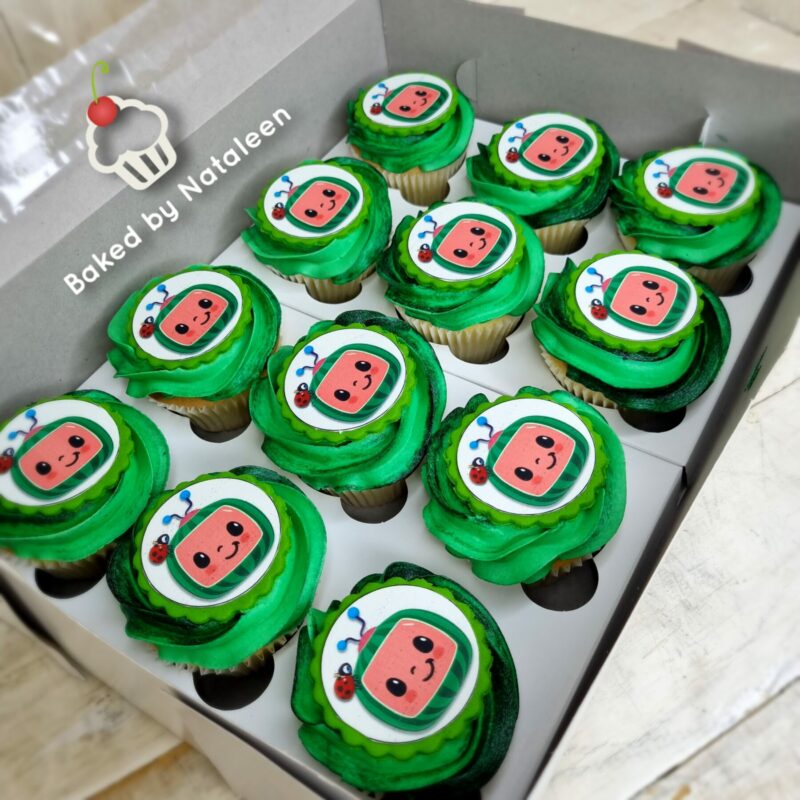 Green Cocomelon Face Cupcakes
