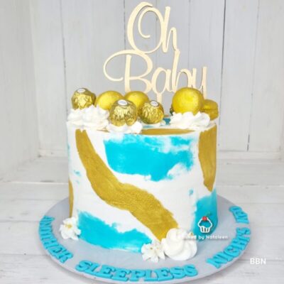 Gold And Blue Baby Shower Cake