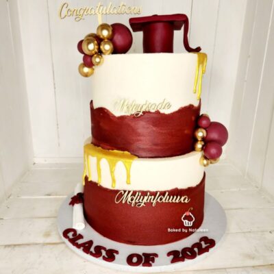 Graduation Burgundy, White & Gold Cake