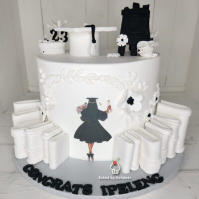 White And Black Graduation Cake