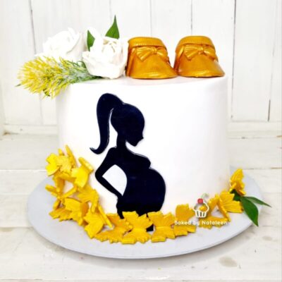 White And Gold Baby Shower Cake