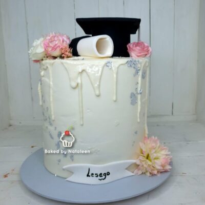 White Graduation Drip Cake