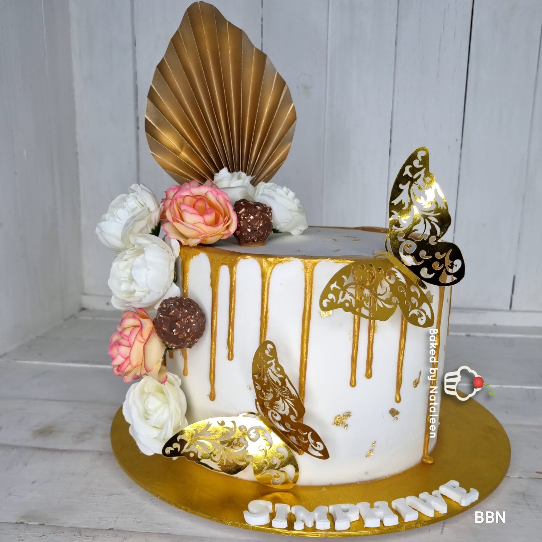 Gold And White Butterfly Cake - Image 2