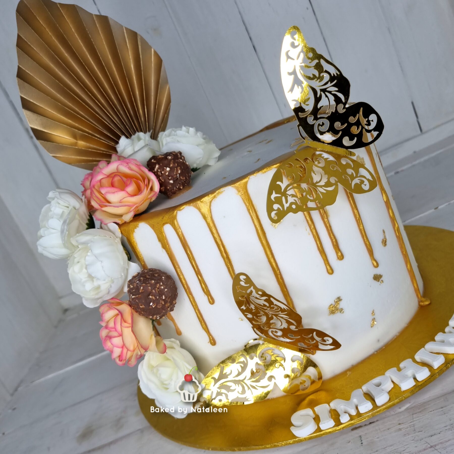 Gold And White Butterfly Cake - Image 3