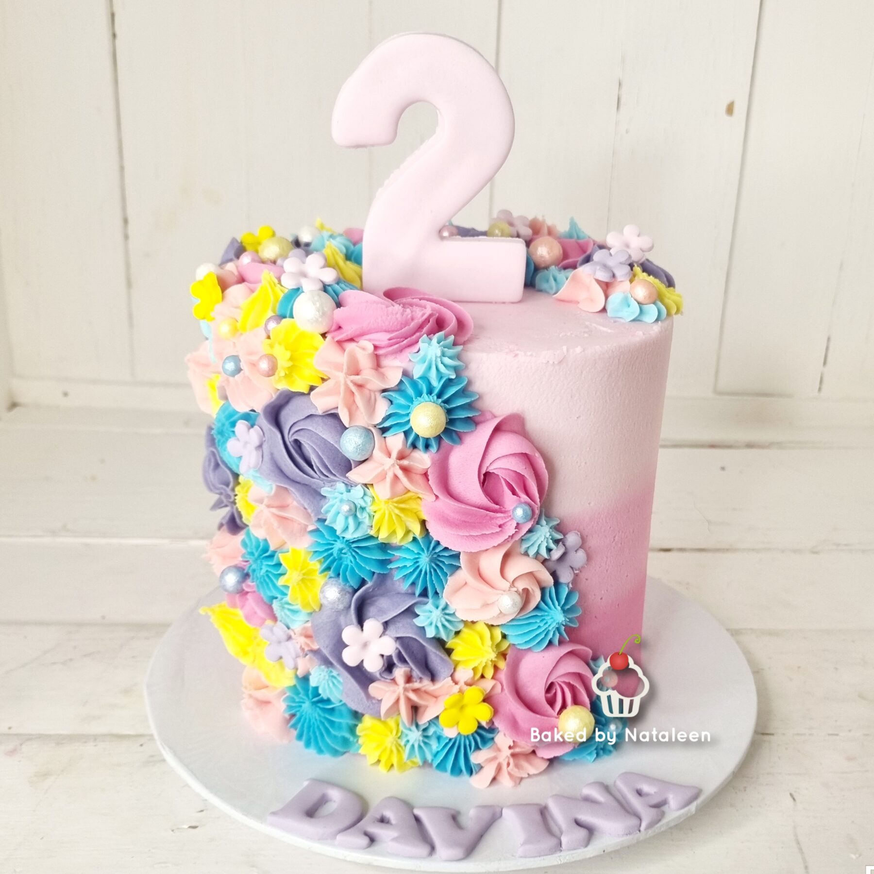 Pastel Floral Birthday Smash Cake - Image 2