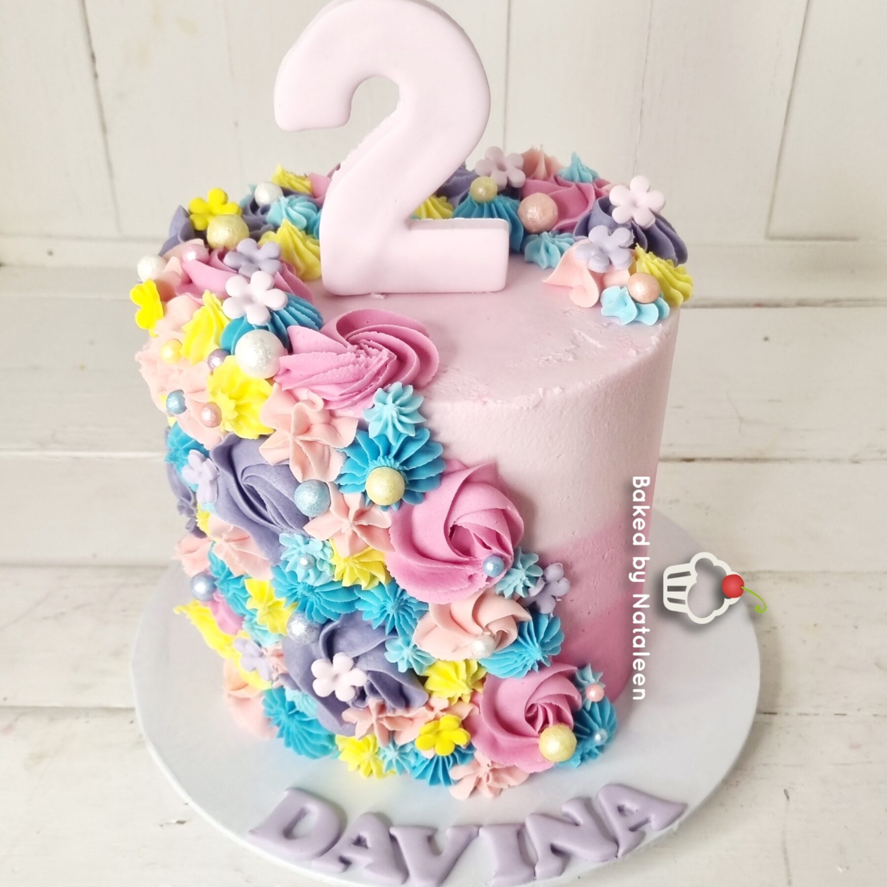 Pastel Floral Birthday Smash Cake - Image 3