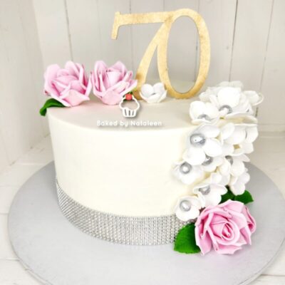 White Fondant 70th Birthday Cake