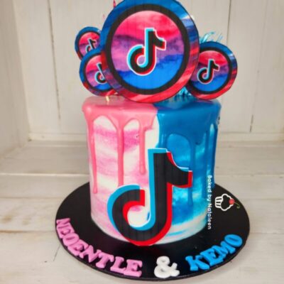 TikTok Blue and pink drip cake