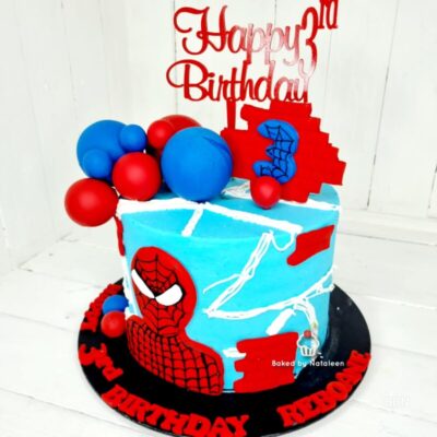 Light Blue Spiderman Cake With Webs