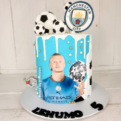 Manchester City Soccer Themed Drip Cake