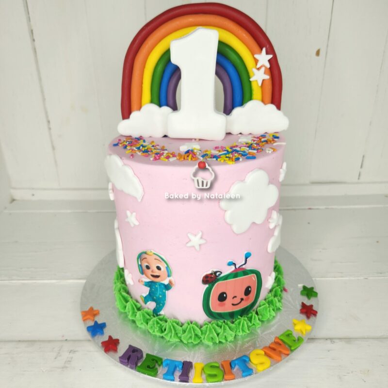 Pink 1st Birthday Cocomelon Cake