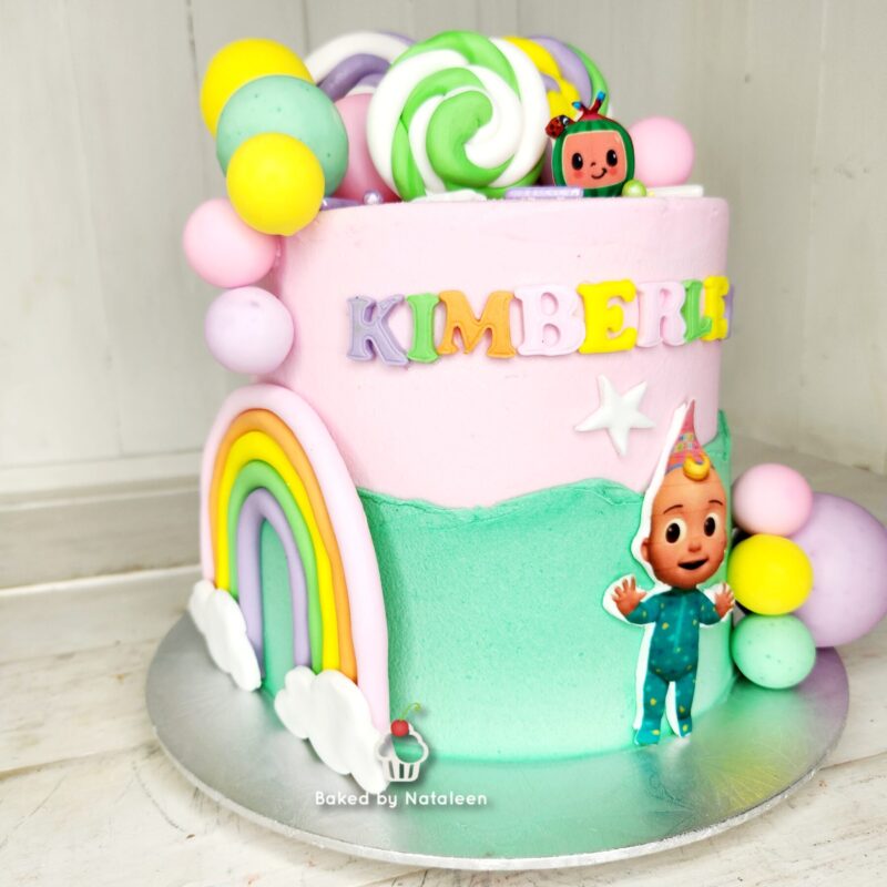 Pink and Green Cocomelon Rainbow Cake