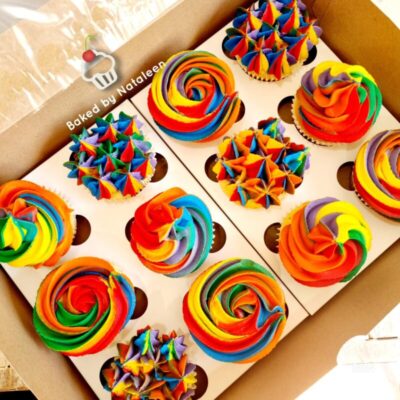 Rainbow Coloured Cupcakes