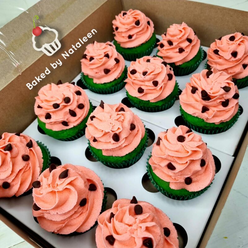 Pink Watermelon Seed Cupcakes
