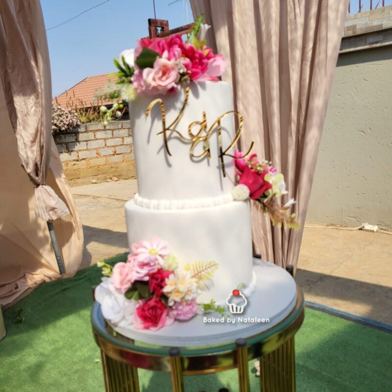 2 Tier Floral Fondant Wedding Cake - Image 3