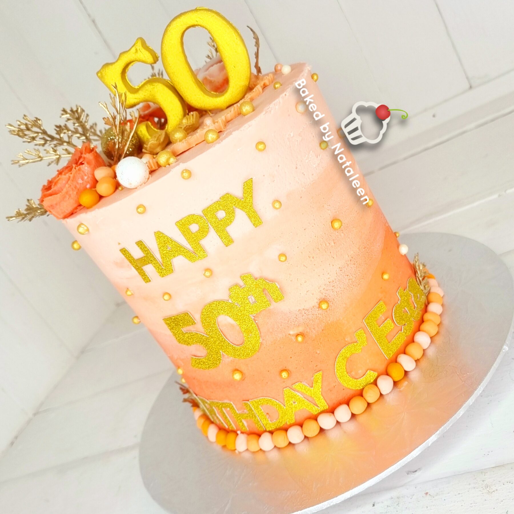 Peach And Gold 50th Birthday Cake - Image 2