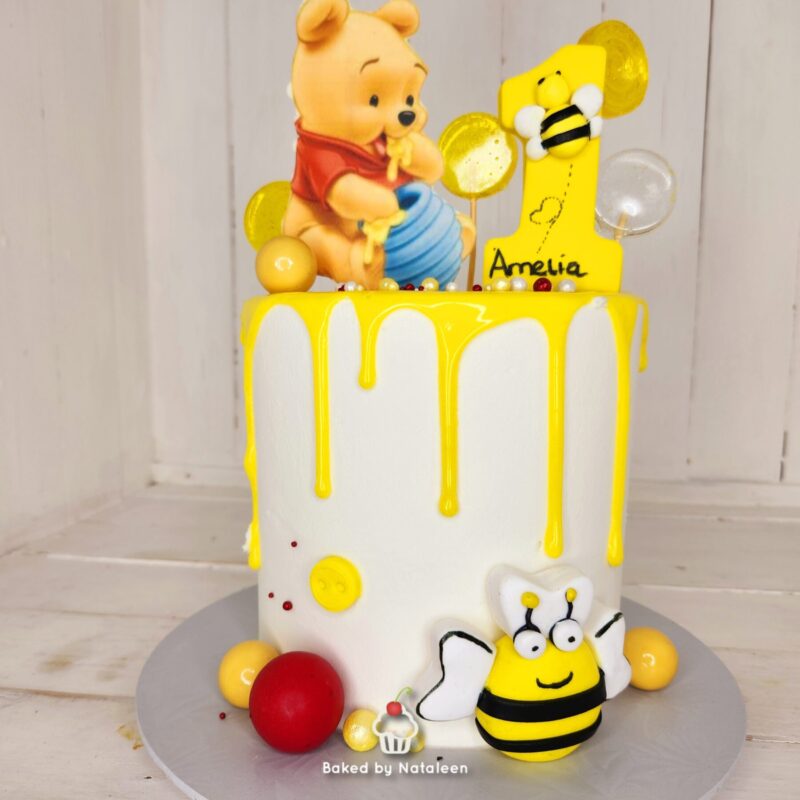 Winnie The Pooh First Birthday Drip Cake