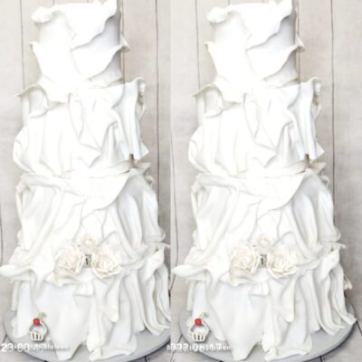 4 Tier White Frilled Wedding Cake