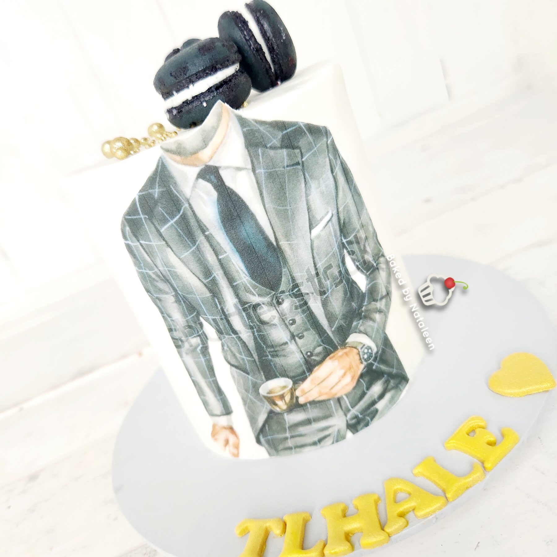 Suit and Tie Cake with Macarons - Image 2