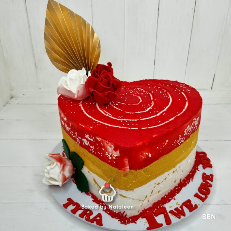 Red and Gold Heart Birthday Cake