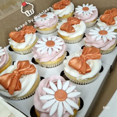 Rose Gold Flowers and bows Cupcakes