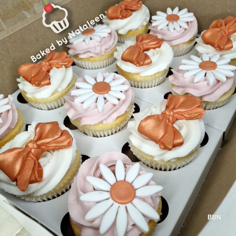 Rose Gold Flowers and bows Cupcakes