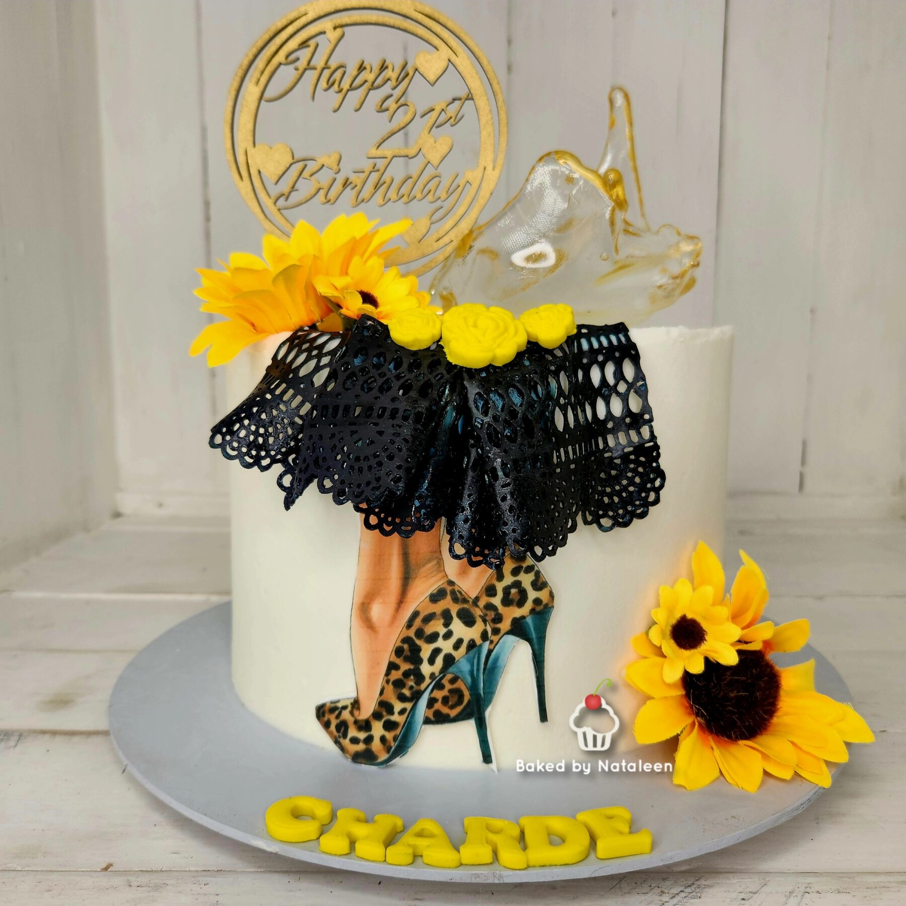Sunflower Heel With Black Lace Cake - Image 2