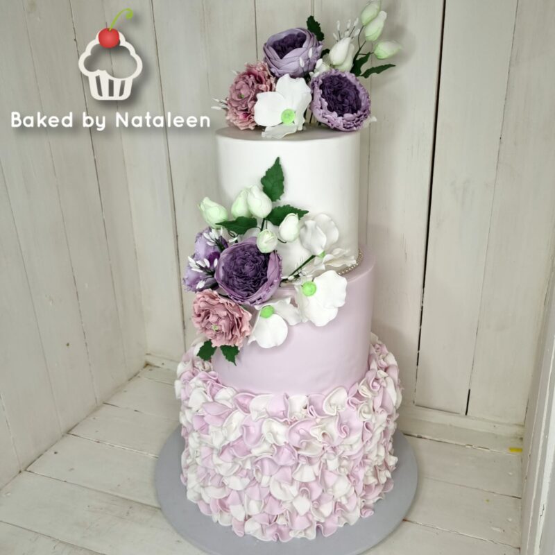 3 Tier Mauve & White Wedding Cake