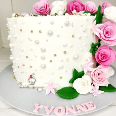 Pearls and Roses Birthday Cake