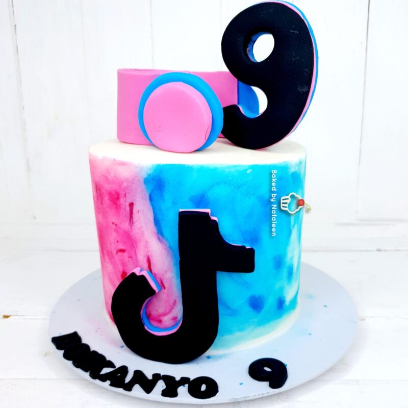 Pink and Blue TikTok Birthday Cake