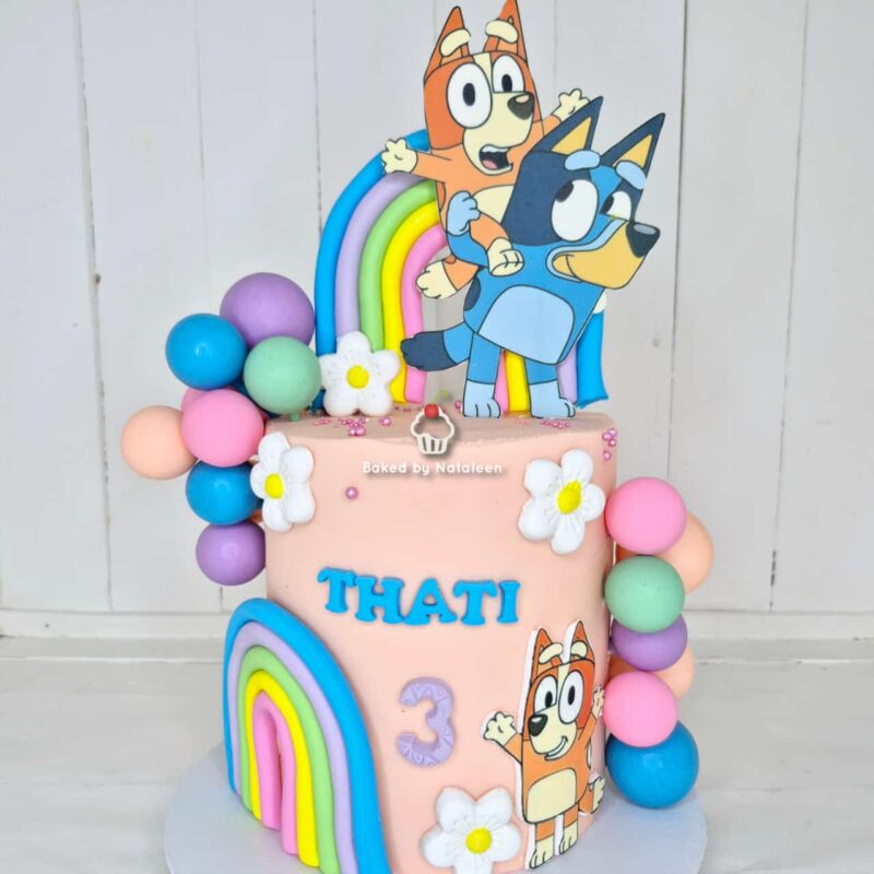 Bluey and Bingo Rainbow Peach Cake