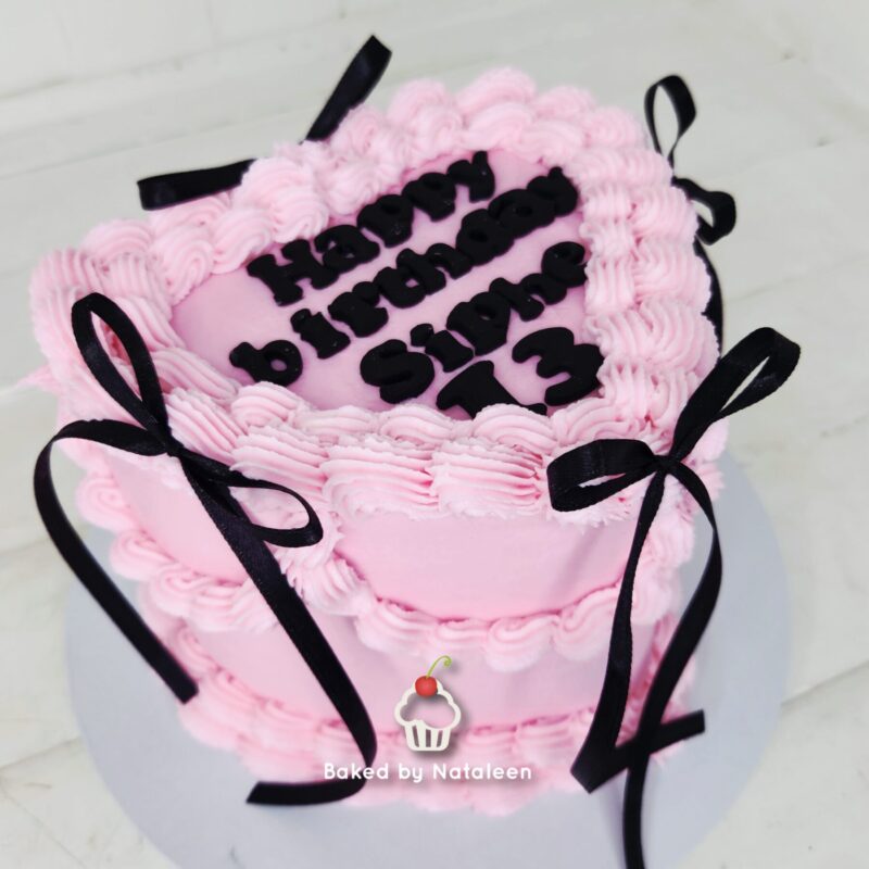 Pink Vintage Heart Birthday Cake