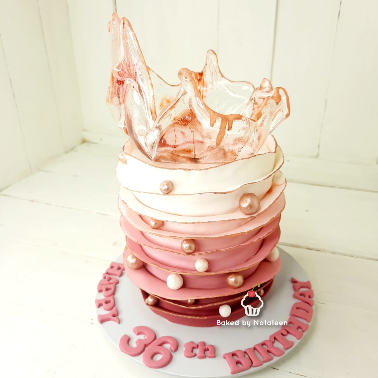 Rose Gold Ombre Wavy Cake With Bowl - Image 3