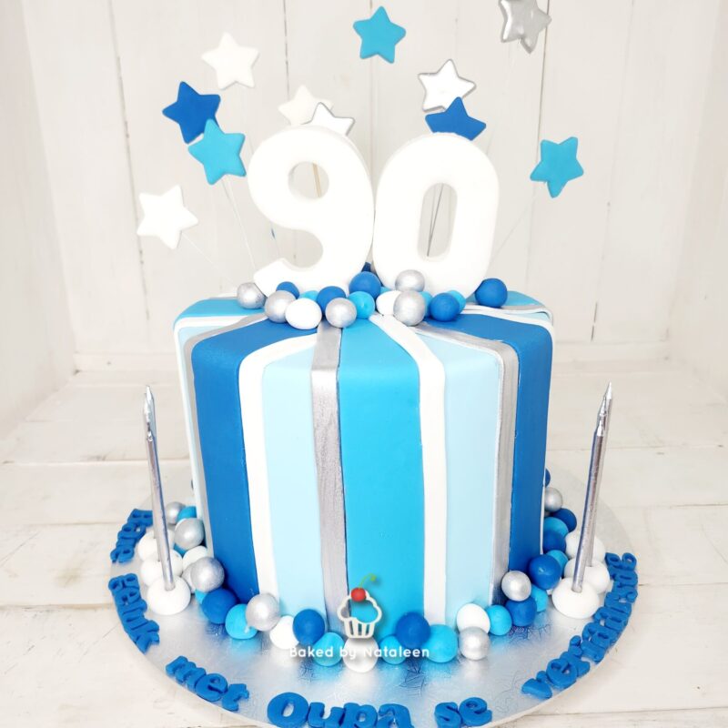 Blue Fondant Detail 90th Birthday Cake - Image 2