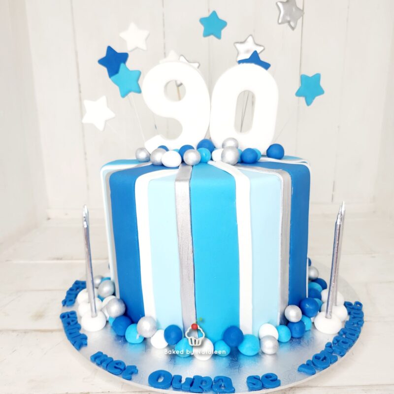 Blue Fondant Detail 90th Birthday Cake