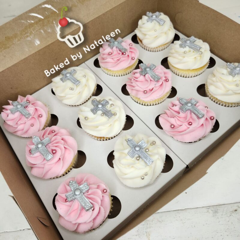 Pink and White Baptism Cupcakes