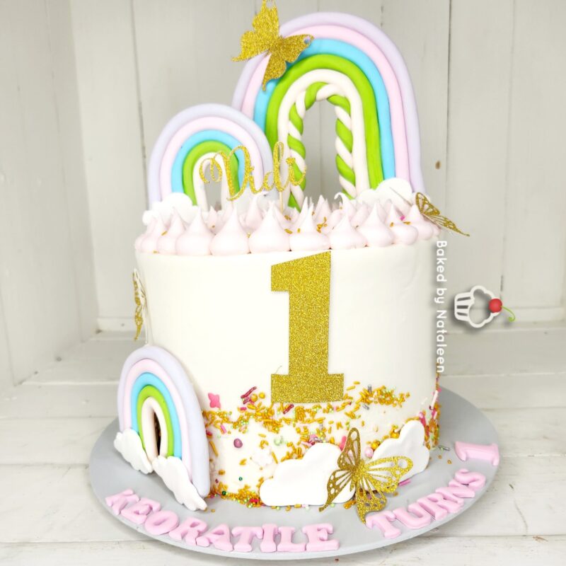 Rainbow and butterfly 1st Birthday Cake