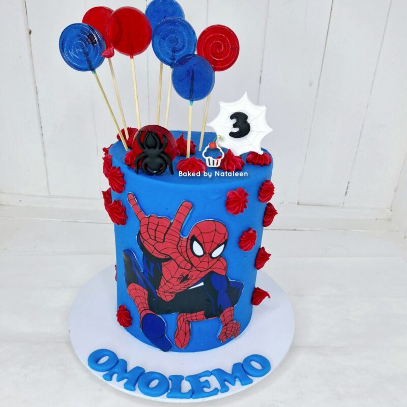 Blue and Red Spiderman Buttercream Cake