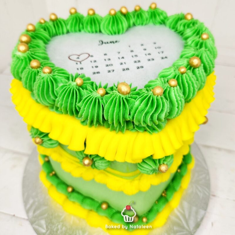 Green and Yellow Burnaway Calendar Cake