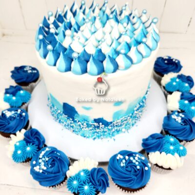 Blue and White Birthday Cake