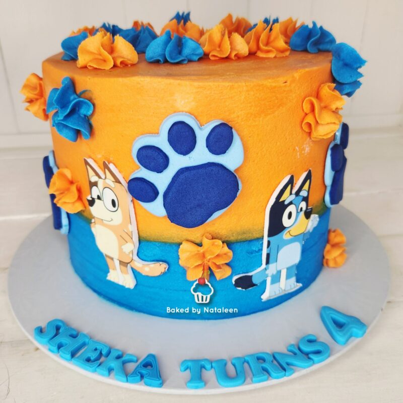 Bluey Orange and Blue Birthday Cake