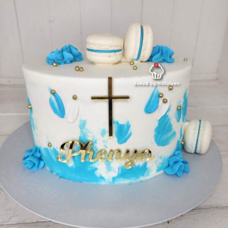 Blue and White Confirmation Cake