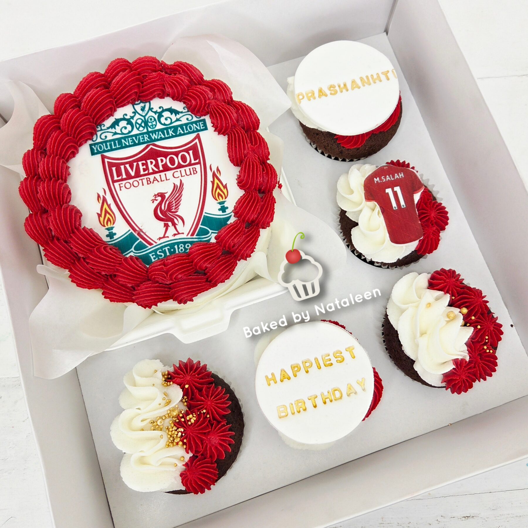 Liverpool FC themed birthday cake with red piped border and club crest decoration