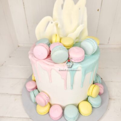 Pastel Birthday Cake With Macarons