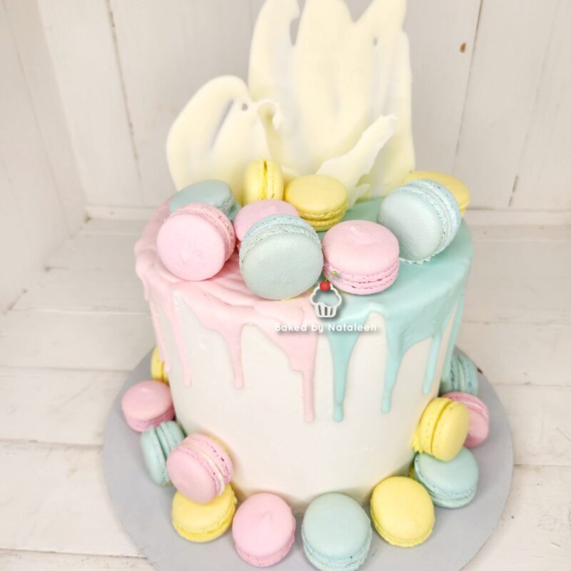 Pastel Birthday Cake With Macarons