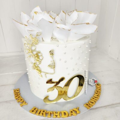 White And Gold 30th Birthday Cake