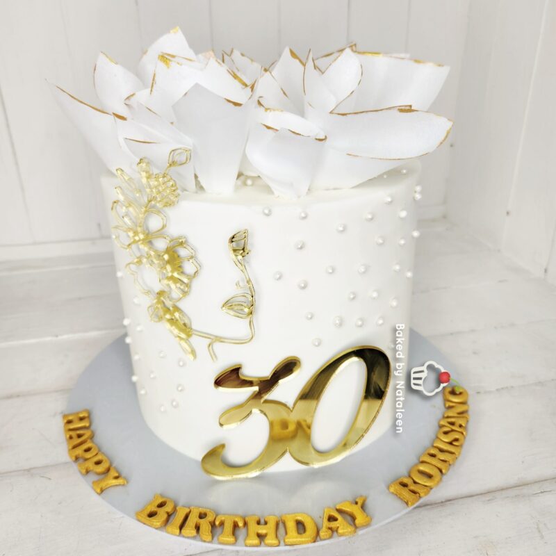 White And Gold 30th Birthday Cake
